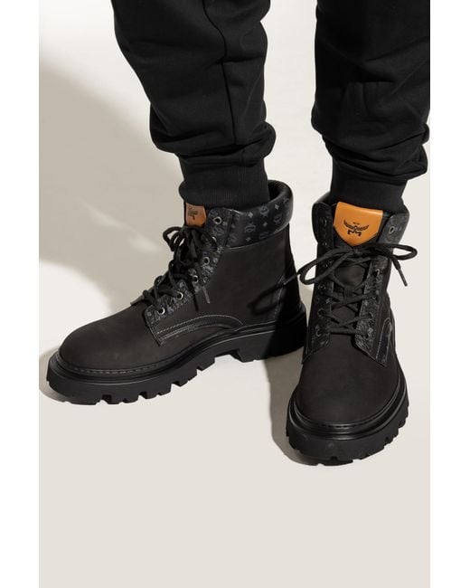 MCM Black Leather Lace-Up Boots for men
