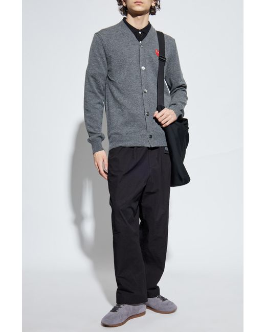 COMME DES GARÇONS PLAY Gray Cardigan With Logo Patch for men
