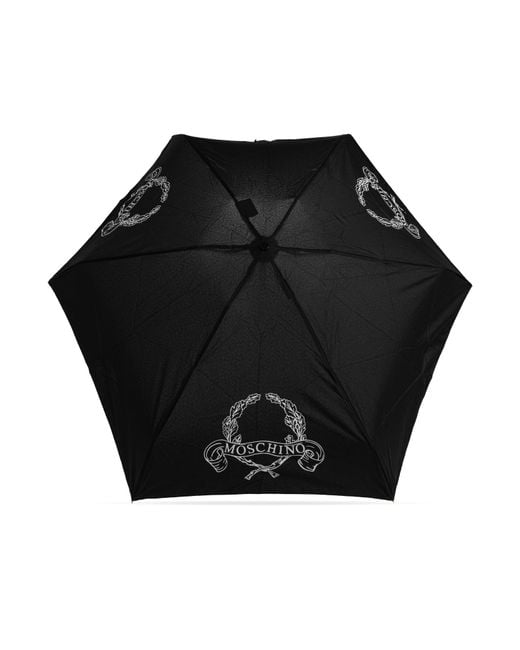 Moschino Black Small Folding Umbrella With Logo