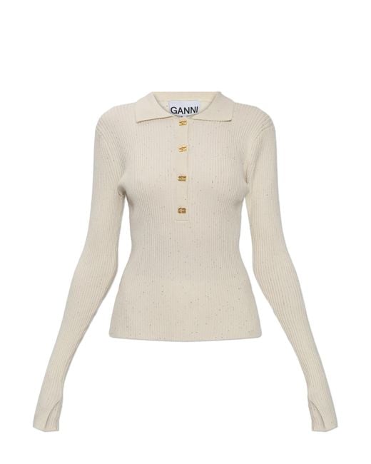 Ganni Natural Top With Shimmering Sequins