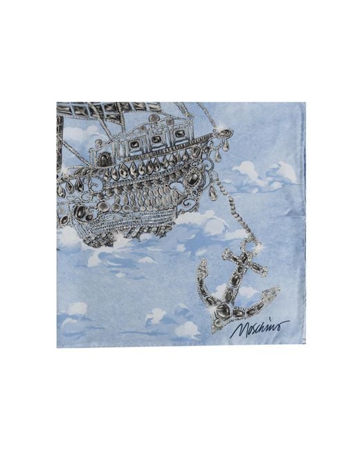 Moschino Blue Silk Scarf With Print