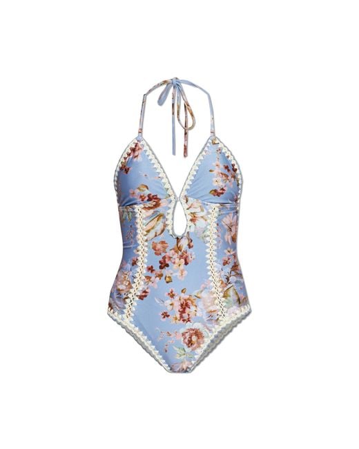 Zimmermann Blue One-Piece Swimsuit With Floral Motif