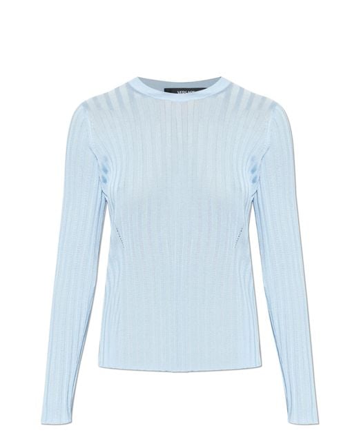 Versace Blue Ribbed Long Sleeve Top