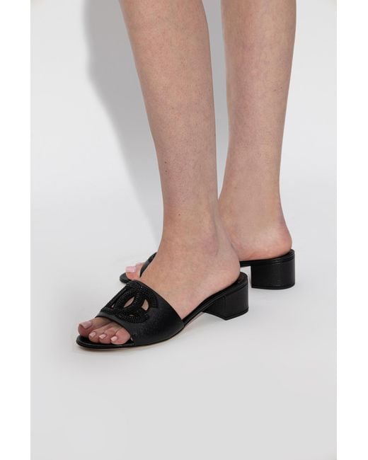 Dolce & Gabbana Black Heeled Mules With Logo