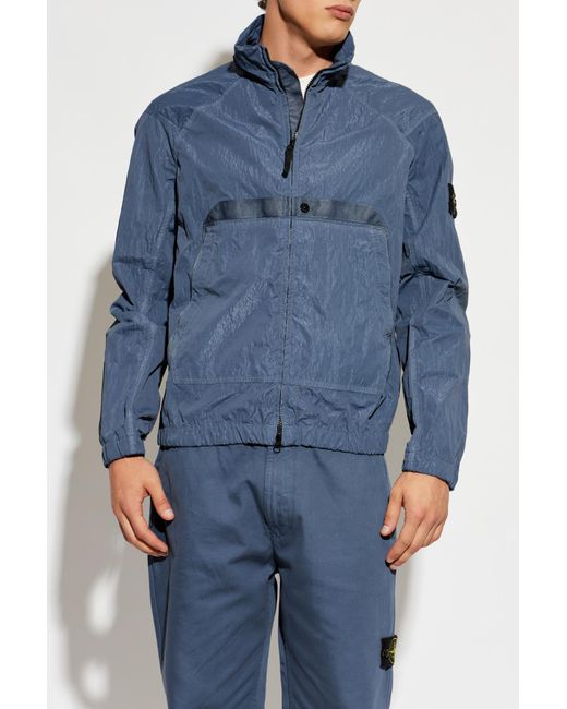 Stone Island Blue Jacket With Logo Patch for men