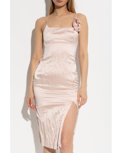 Blumarine White Satin Dress With Crumple Effect