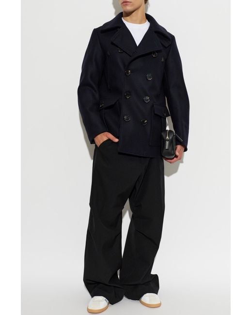 DSquared² Blue Short Double-Breasted Coat for men