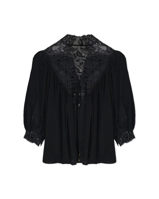 Chloé Black Silk Top With Lace Inserts