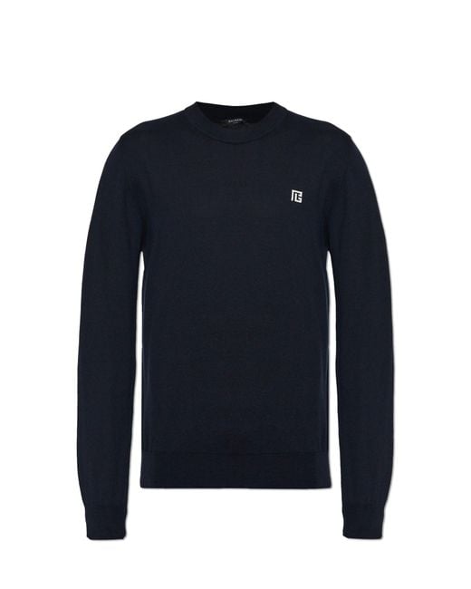 Balmain Blue Sweater With Logo for men