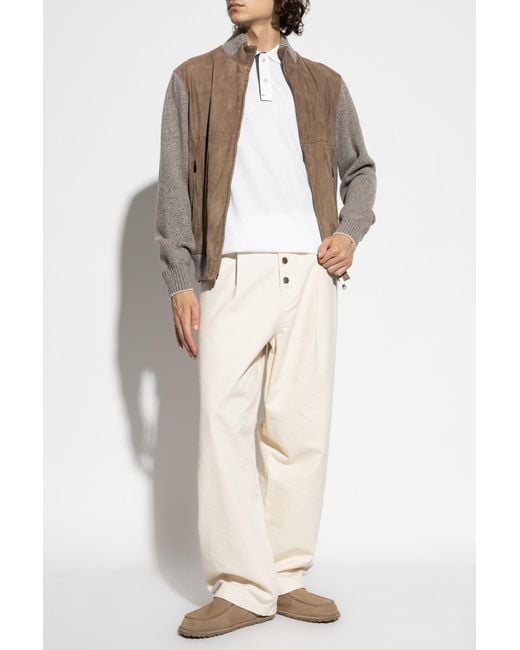 Paul & Shark Brown Suede Jacket With Wool Inserts for men