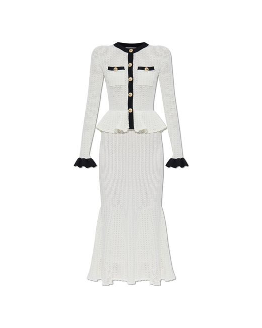 self portrait white peplum dress self-portrait - White Peplum Pointelle Knit Mini Dress