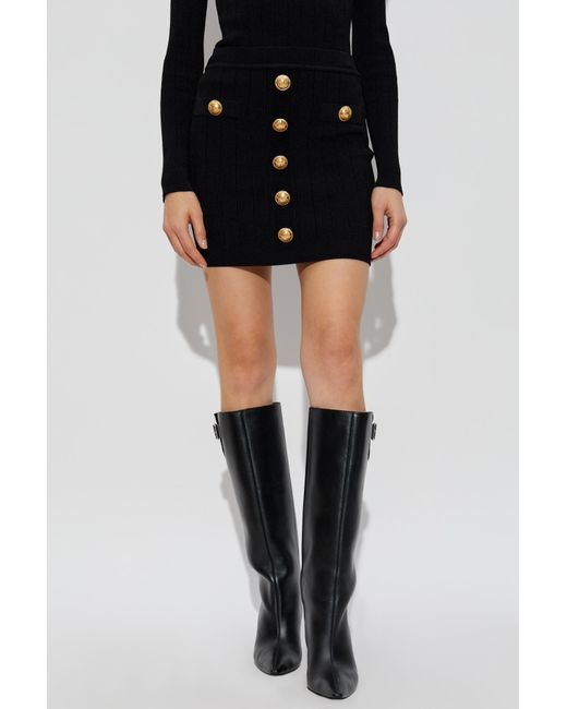 Balmain Black Skirt With Decorative Buttons