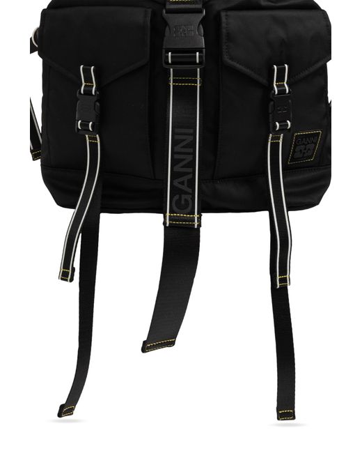 Ganni Black Backpack With Logo Patch
