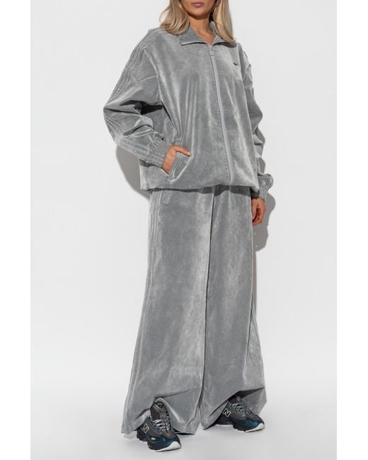 Adidas Originals Gray Velvet Sweatshirt With Logo-Shaped Appliqué