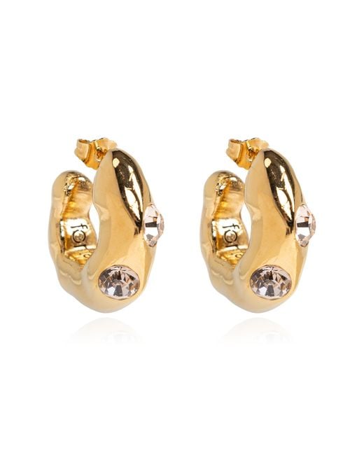 Forte_forte Metallic Earrings With A Shimmering Crystal