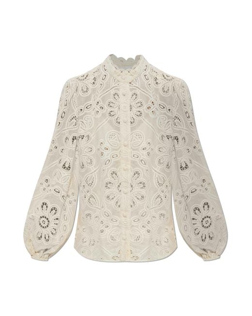 Zimmermann Natural Openwork Shirt With A Stand-Up Collar