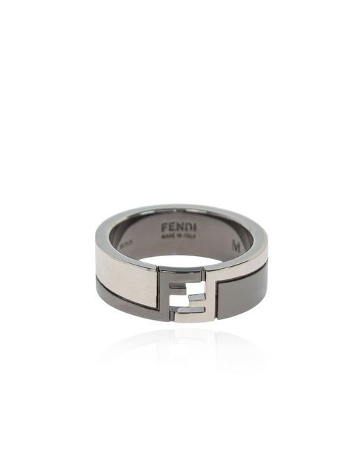 Fendi Black Ring With Logo for men