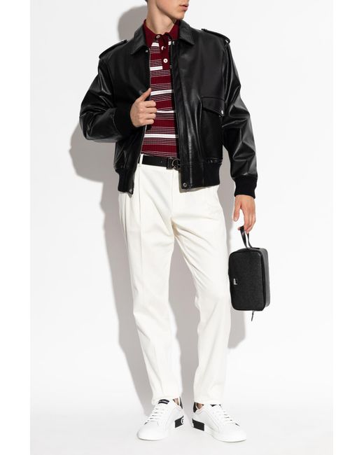 Dolce & Gabbana Red Polo Shirt With Stripes Pattern for men