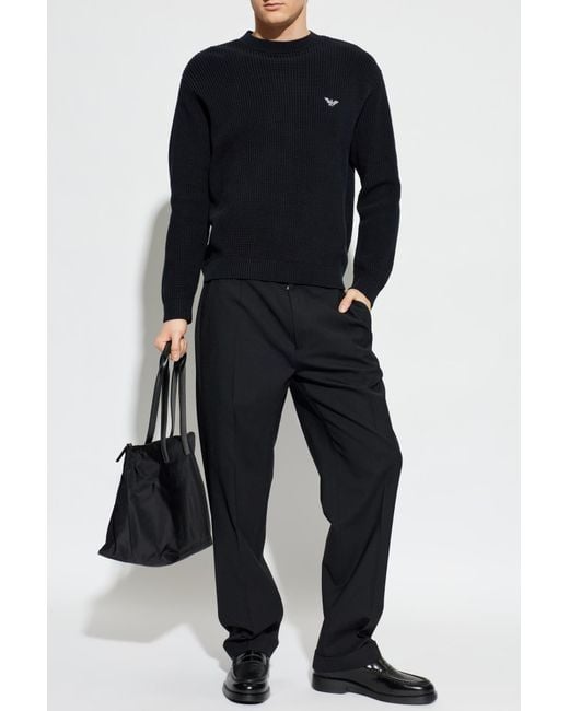 Emporio Armani Blue Sweater With Logo Patch for men