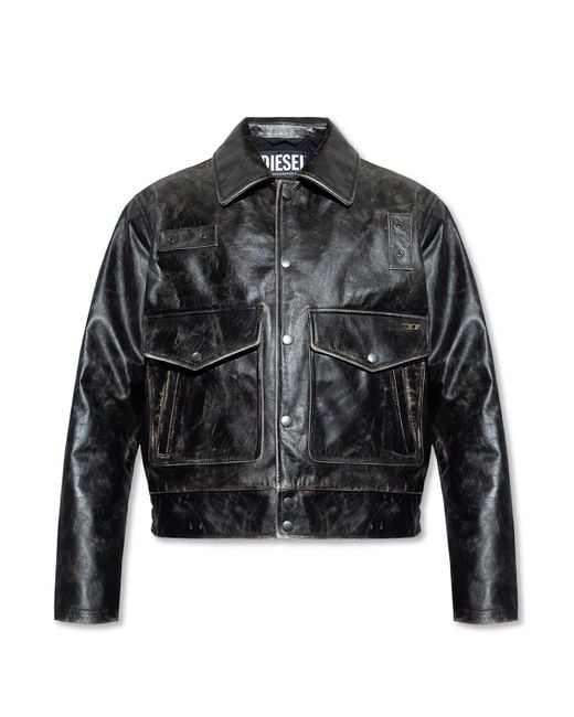DIESEL Black 'l-muddy' Leather Jacket for men
