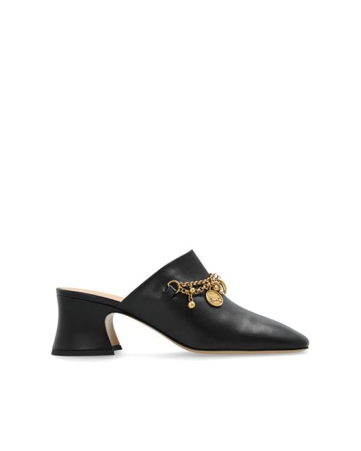 Chloé Black Heeled Mules "Charms"