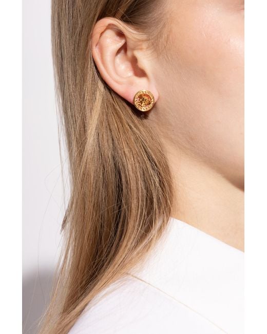Versace Metallic Earrings With Medusa Head