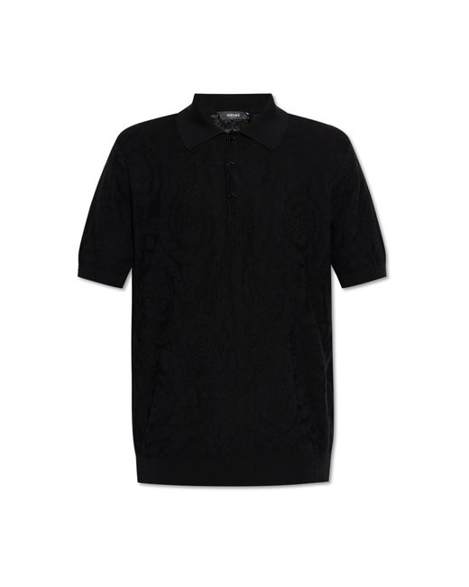 Versace Black Polo With "Barocco" Pattern for men