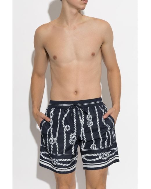 Dolce & Gabbana Blue Swim Shorts With "Marina" Print for men