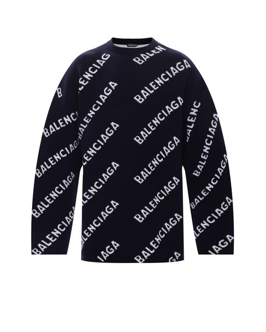 Balenciaga Sweater With Logo Navy Blue (Blue) for Men Lyst