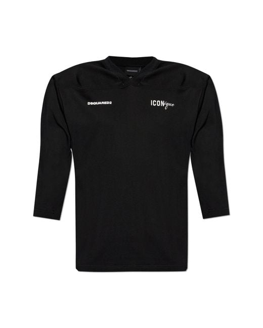 DSquared² Black T-Shirt With Shoulder Pads for men
