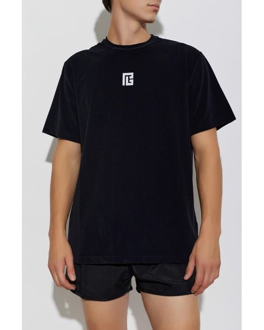 Balmain Black T-Shirt With Embroidered Logo for men