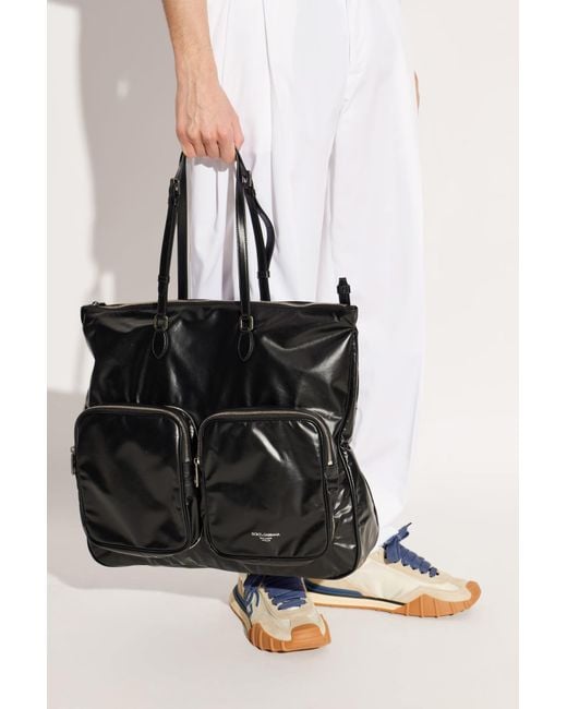 Dolce & Gabbana Black Leather Shopper Bag for men