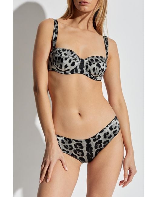 Dolce & Gabbana Black Silk Bra With Animal Print