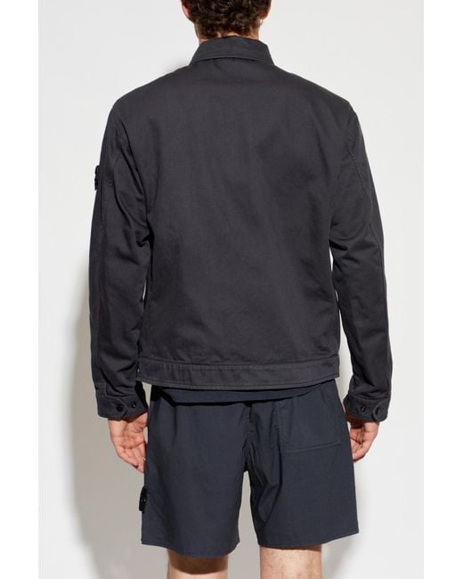 Stone Island Blue Jacket With Logo Patch for men