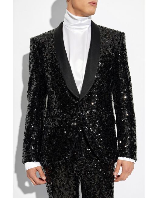 Dolce & Gabbana Black Sequin Blazer for men