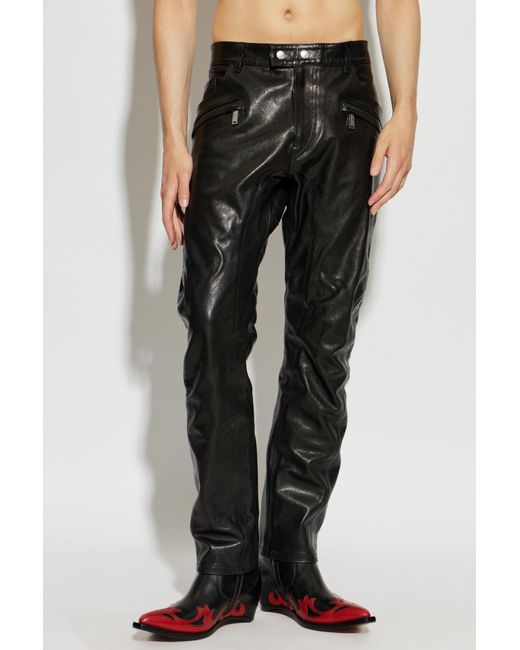 DSquared² Black Leather Trousers for men