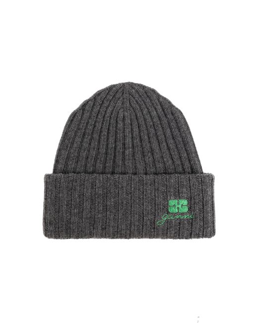 Ganni Black Cap With Embroidered Logo