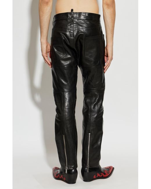 DSquared² Black Leather Trousers for men