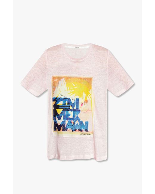 Zimmermann Pink Printed Linen T-shirt