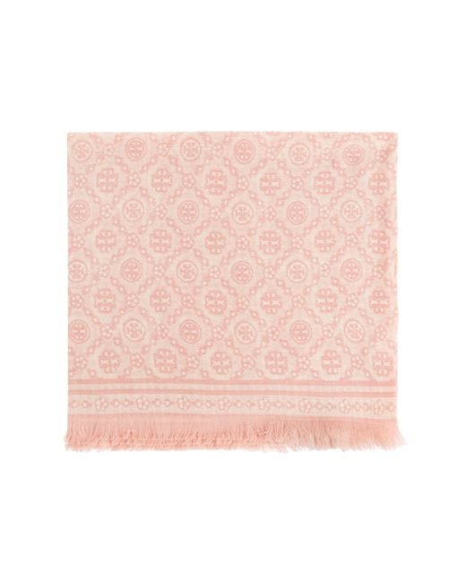 Tory Burch Pink Scarf With Monogram