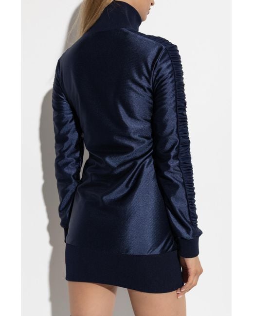 Balenciaga Blue Dress With Decorative Draping On The Sleeves