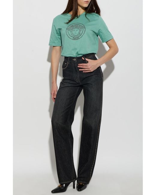 Versace Green T-Shirt With Shimmering Crystals