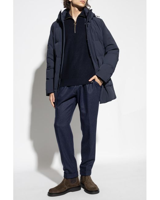 Paul & Shark Blue Down Jacket With Detachable Hood for men