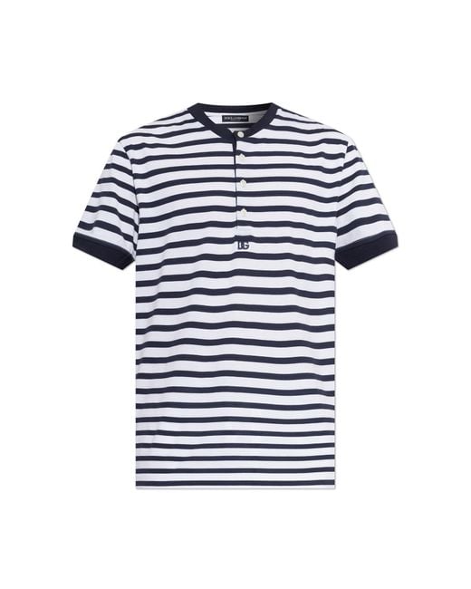 Dolce & Gabbana Blue T-Shirt With Striped Pattern for men