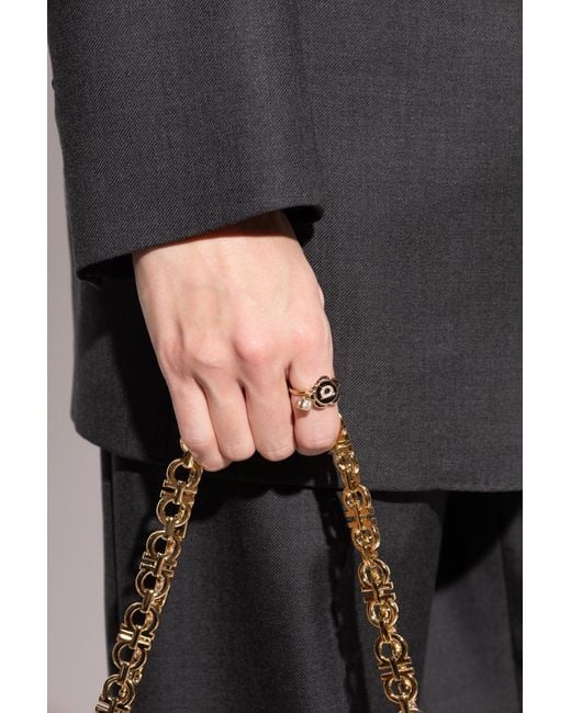 Ferragamo Metallic Ring With A Shimmering Crystal