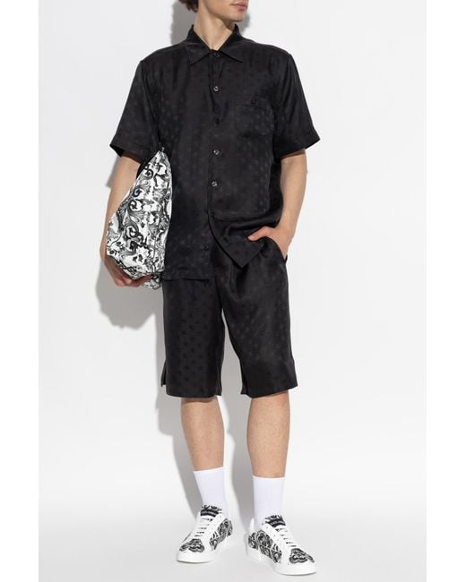 Dolce & Gabbana Black Silk Shorts With Monogram for men