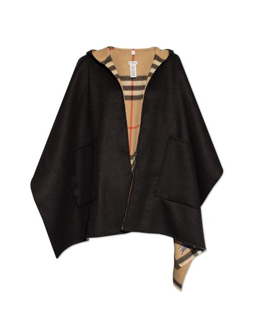 Burberry Black Cashmere Poncho With Hood,