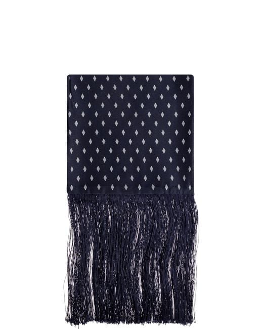 Ferragamo Blue Silk Scarf With Fringes for men