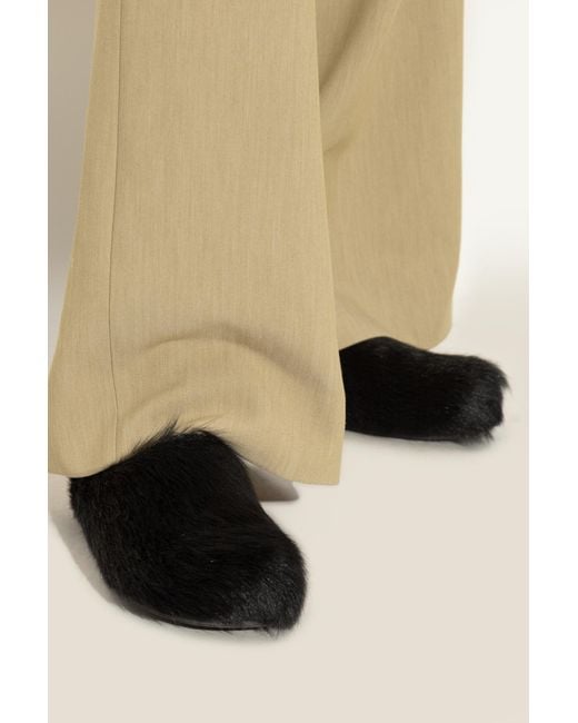 Marni Black Fur-Trimmed Slides