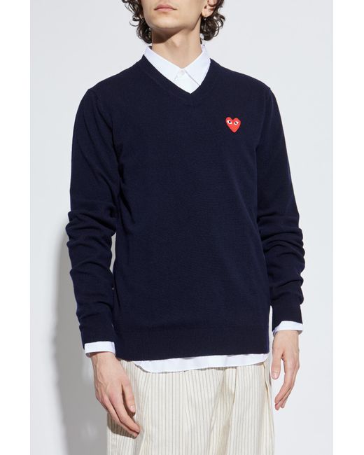 COMME DES GARÇONS PLAY Blue V-Neck Sweater for men